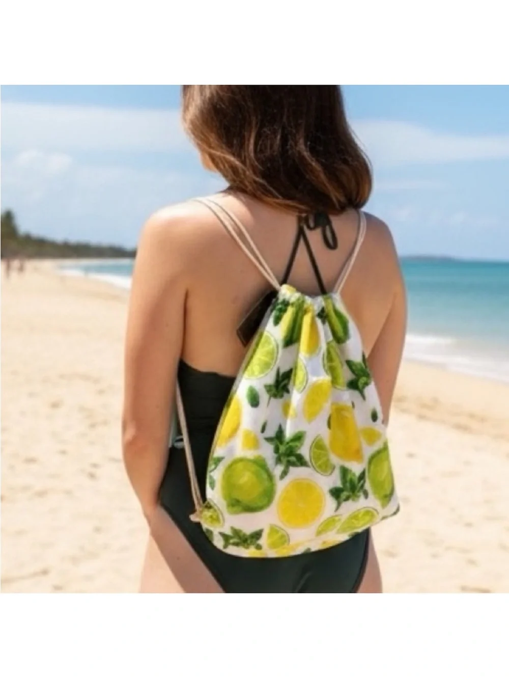 🍋 Citrus Beach Towel & Drawstring Backpack Set | NWT